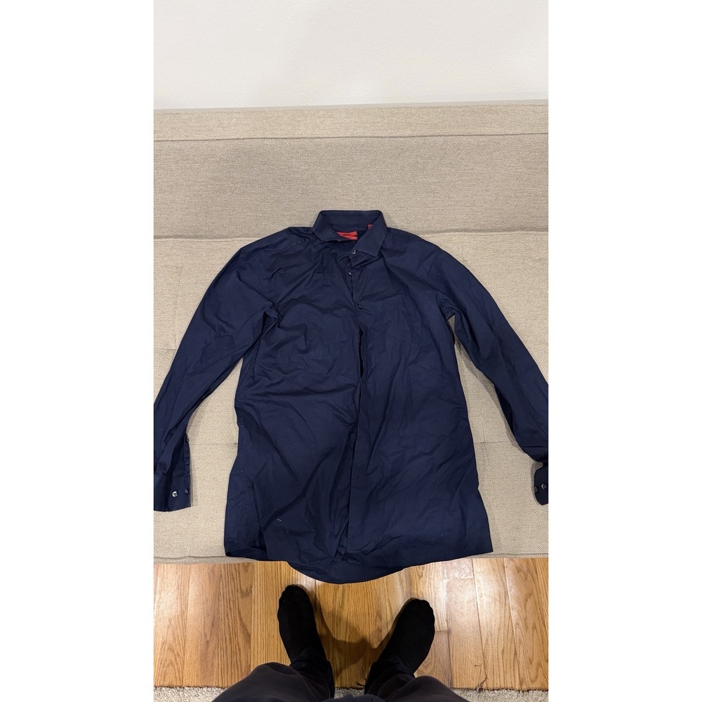 HUGO Hugo Boss Mens Slim Fit Stretch Shirt Navy Blue Long‎ Sleeve Size 16R